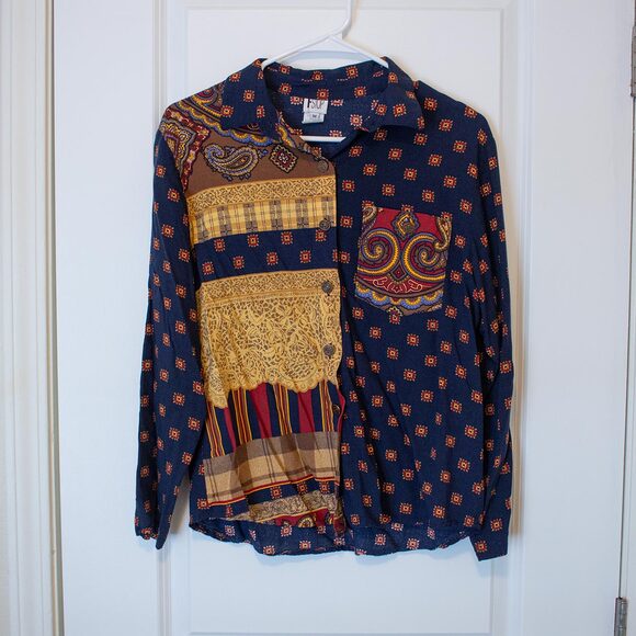 Eclectic VTG F Stop Shirt Mixed Patchwork Print Western Button M | True Autumn - Picture 5 of 8